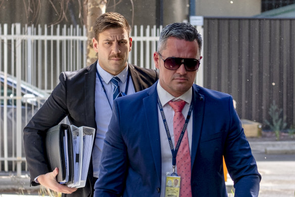 Murray Gentner (right) arriving at the Coroner’s Court in December.