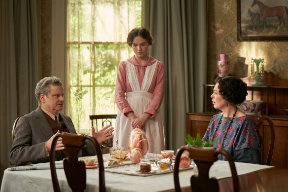 Colin Firth, Odessa Young and Olivia Colman in Mothering Sunday.