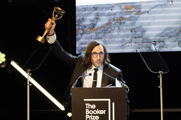 Paul Lynch celebrates winning the Booker Prize.