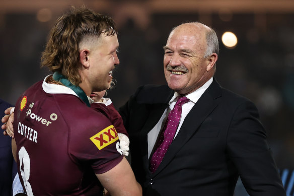 Wally Lewis (right) celebrating Queensland’s Origin win earlier this month. “The King” has revealed his is battling dementia brought on by repeated head injuries during his career.