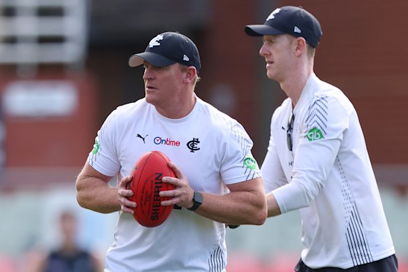 Voss at training with assistant coach Ashley Hansen on Tuesday.