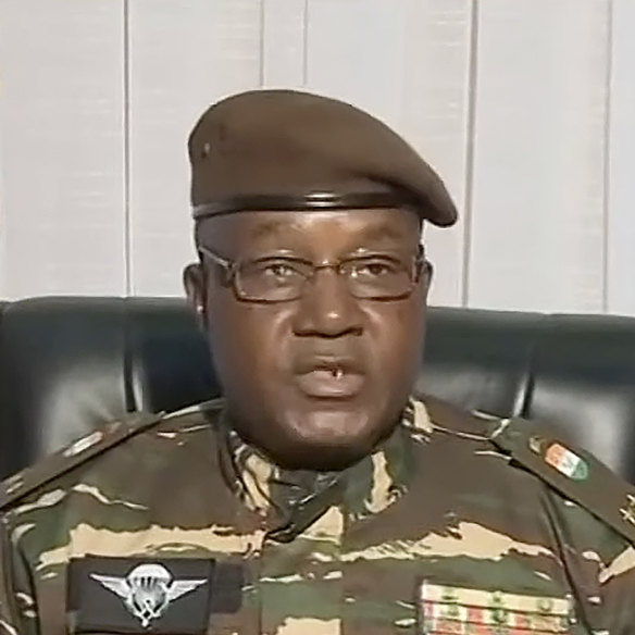 General Abdourahamane Tchiani makes a statement on TV in July declaring he is the head of state.