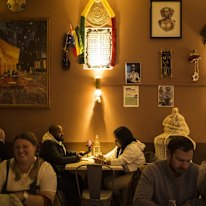 Cosy gatherings in the dining room at Ras Dashen.