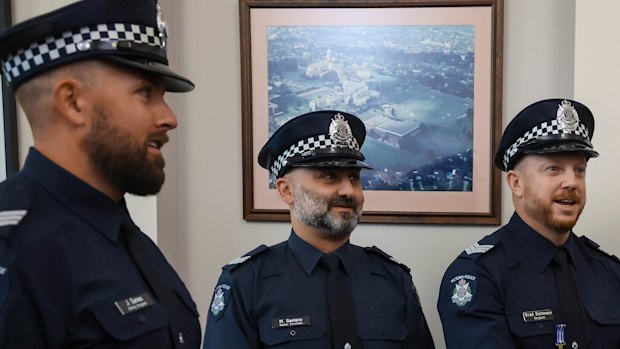From left: Senior constables Jared Eames and Michael Gaetano and Sergeant Brad Dettman.