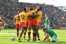 Papua New Guinea celebrate a try in their victory over Ireland in Port Moresby at the 2017 Rugby League World Cup. The local fans may soon have much more to celebrate.