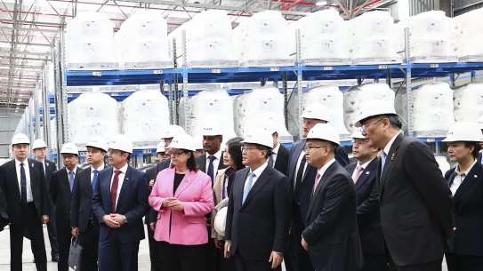 Chinese Premier Li Qiang visits the Tianqi Lithium plant in Kwinana, south of Perth.
