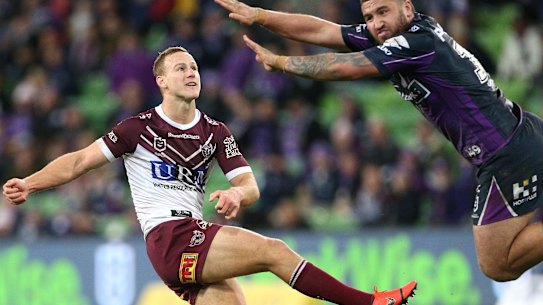 Daly Cherry-Evans of the Sea Eagles kicks the winning drop goal.