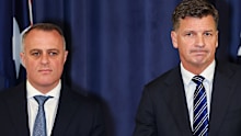 Shadow Treasurer Tim Wilson and Opposition Leader Angus Taylor during a press conference.