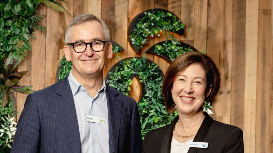 Woolworths CEO Brad Banducci with incoming CEO Amanda Bardwell who will take over in September.