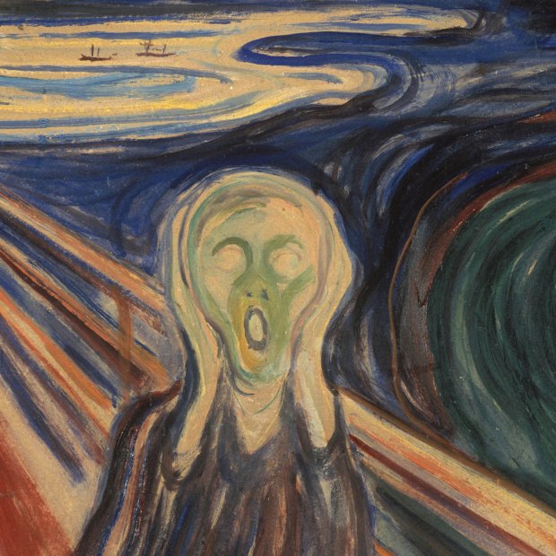 Edvard Munch’s The Scream. Parts of the painting’s 1910 version that were once brilliant orangish-yellow are now an ivory white.
