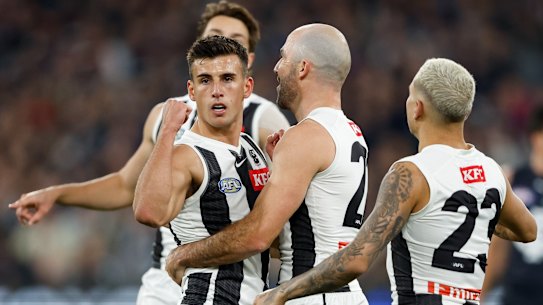 Nick Daicos kicked the winning goal in the Magpies’ win against the Blues.