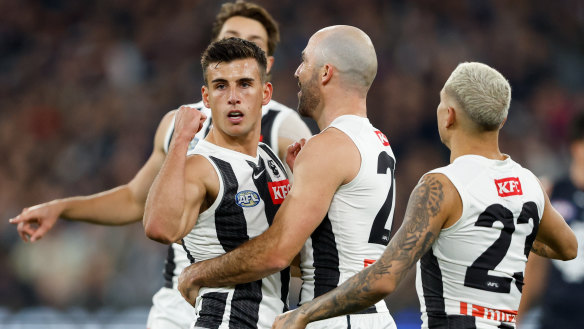 Nick Daicos kicked the winning goal in the Magpies’ win against the Blues.