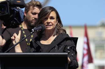     Lisa Wilkinson addresses the March 4 Justice protest against the treatment of women by the Australian Parliament.