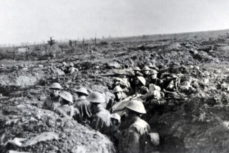 Soldiers from the 24th Battalion prepare to “hop-over” during the Battle of Broodseinde Ridge, France, during World War I. 