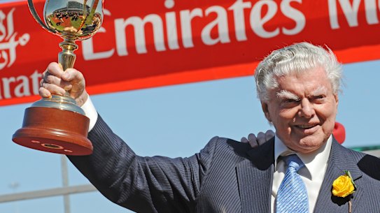 Legend: Bart Cummings after winning the 2008 Melbourne Cup with Viewed.