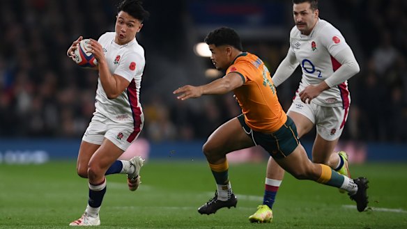 Marcus Smith, left, in his first Test win against Australia.
