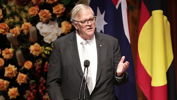 Kim Beazley speaks at the state memorial service for former prime minister Bob Hawke.