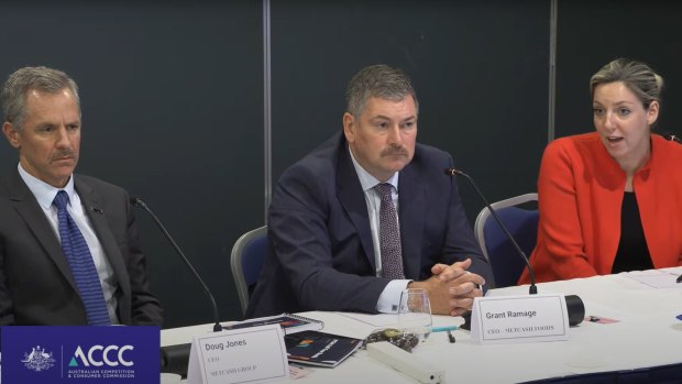 ACCC supermarket inquiry hearings in November: (from left) Metcash’s Group CEO Doug Jones, Metcash Foods CEO Grant Ramage and  and Metcash executive general manager, merchandise, Estella Young.