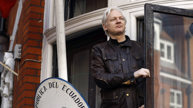 Julian Assange on the balcony of the Ecuadorian embassy in May 2017.