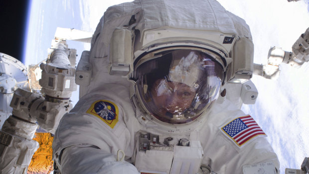 An astronaut during a spacewalk. 