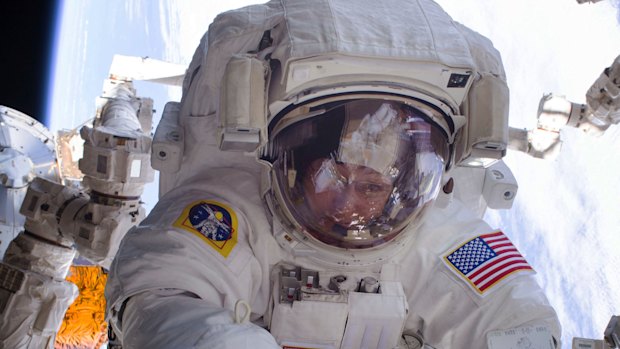 An astronaut during a spacewalk. 