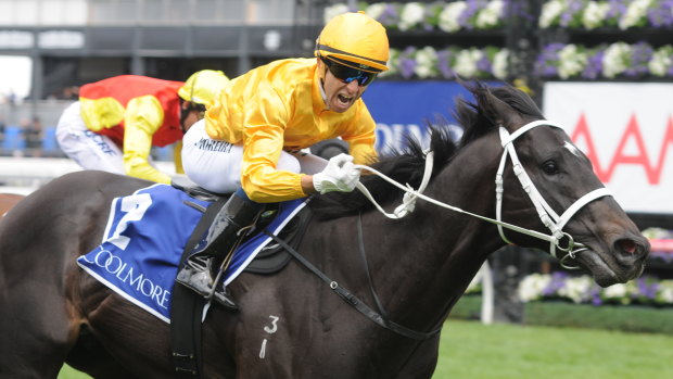 Better days: Joao Moreira wins the Coolmore Stud Stakes on Brazen Beau.