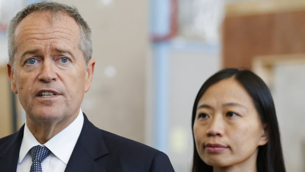 Opposition Leader Bill Shorten and Labor candidate for Chisholm Jennifer Yang on Wednesday, the day of this first WeChat session with Chinese Australians.. 