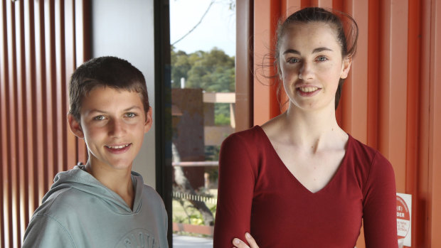 Year 7 student Felix Scholle, pictured with student Nadia Kuepper, says "learning maths in German is quite the same, biology is a bit harder".