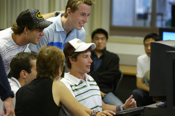 Lachie Talbot, VCE student from Camberwell High School, looks for his results via the internet in 2004.