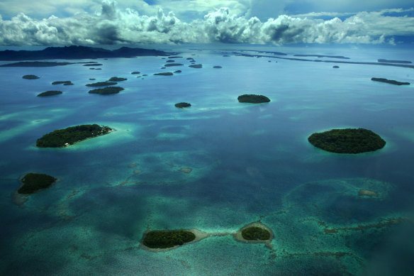 Some of the many reefs and islands of the Solomon Islands.