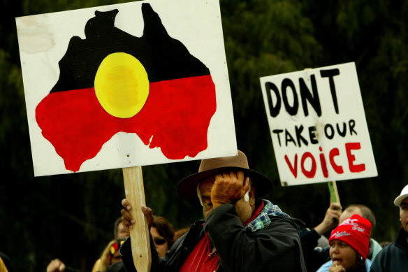 Protests against the abolition of ATSIC  at Parliament House in May 2004.