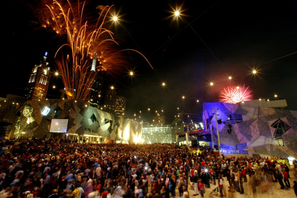 New Year’s Eve celebrations at Federation Square in 2002.