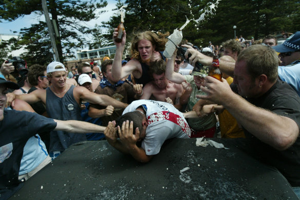 A man is attacked during the Cronulla riots.
