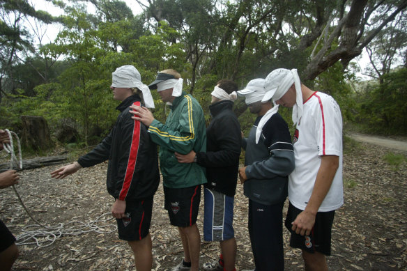 Essendon Football Club draft players blindfolded during a camp in the Cann River region in 2003.