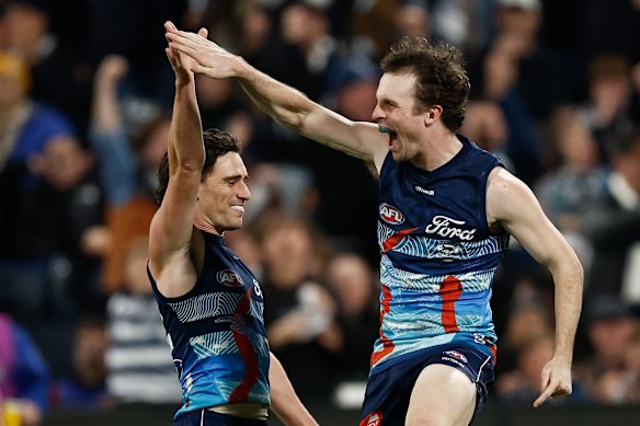 A very happy Max Holmes after converting on the run.