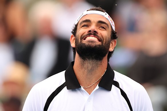Matteo Berrettini was all smiles during the match against Learner Tien.