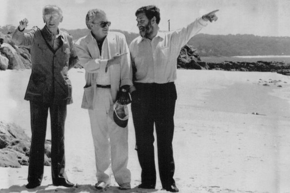 Jacques Cousteau with Senator Richardson and Barry Jones at Jervis Bay.