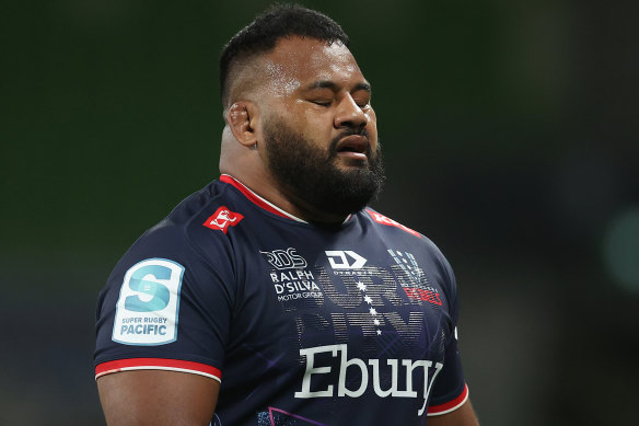 Rebels prop Taniela Tupou during his side’s heavy defeat to the Brumbies in round one. 