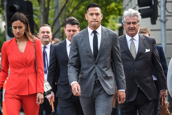 Israel Folau arrives at the Federal Court in Melbourne in 2019.
