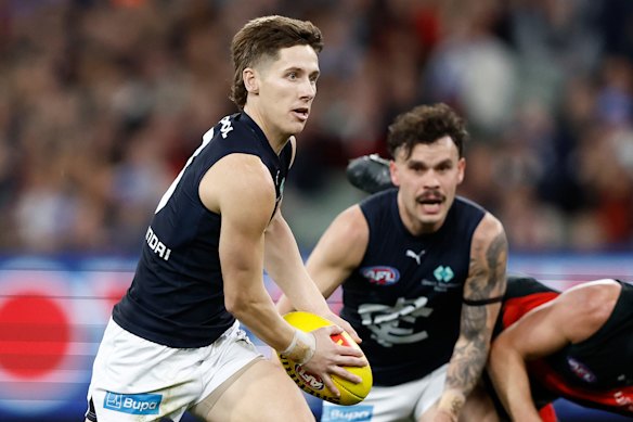 Lachie Fogarty and Zac Williams in action for the Blues.
