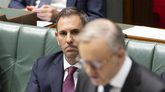 The tension between economics and political risk on the stage 3 tax cuts: Treasurer Jim Chalmers and Prime Minister Anthony Albanese on Wednesday.