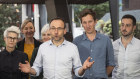 Greens leader Adam Bandt with successful party candidates. Former Greens leader Bob Brown says Bandt “showed political maturity by not giving the new PM a guarantee of confidence in return for nothing”.