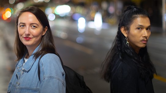Scattered co-creator Kate Darrigan with the TikTok series’ co-writer Adolfo Aranjuez in Melbourne on Friday. 