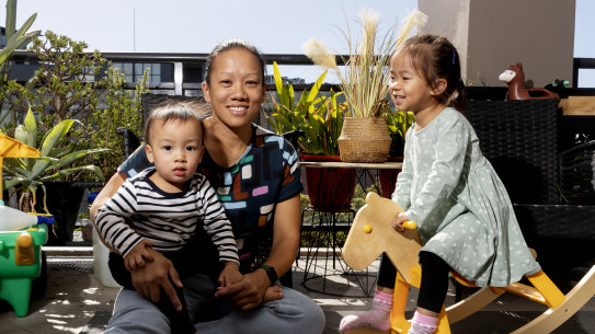 Stefanie Lam with her two children, Alexandra and Nicholas, has donated two placentas for surgical use through a Sydney hospital program.