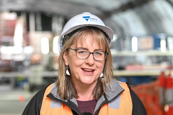 Jacinta Allan at the Metro Tunnel project site in Parkville in April.