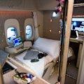 Emirates first class on the Boeing 777 feature floor-to-ceiling walls and sliding doors.