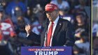 Republican presidential nominee former President Donald Trump speaks at the rally in Coachella, California. 