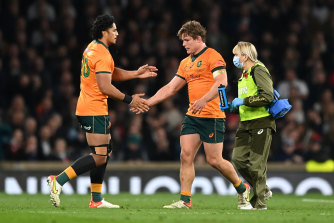 Michael Hooper leaves the field.