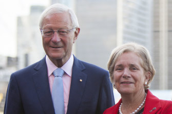 Gina Fairfax, pictured with husband Tim, is recognised in this year’s Queen’s Birthday Honours.