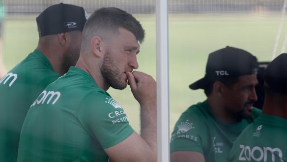 Jai Arrow with his Souths teammates on Friday.